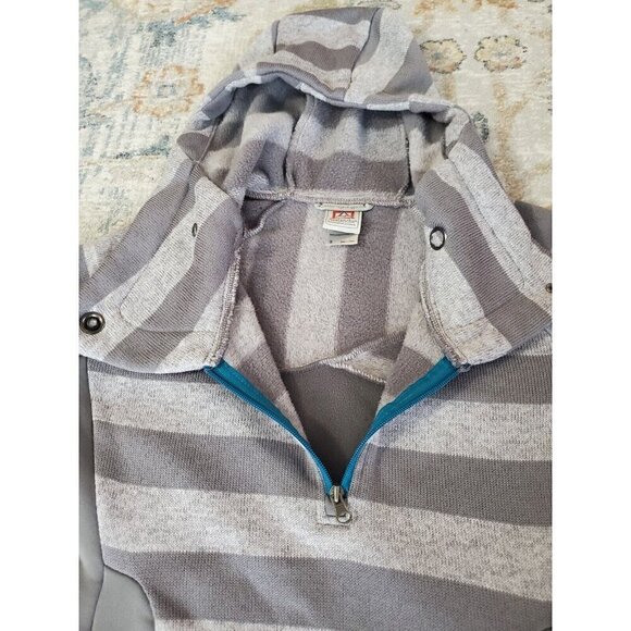 Avalanche Woman's 1/4 Zip Pullover Sweater Size Small Hooded Teal Gray Stripes - Picture 5 of 12